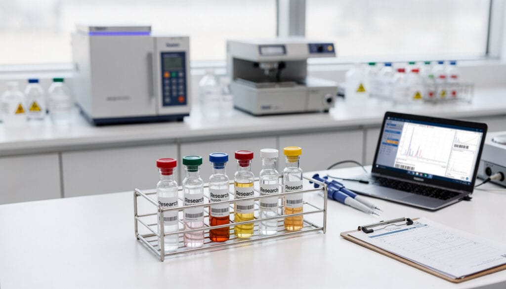 Research peptides being verified for purity in a laboratory setting
