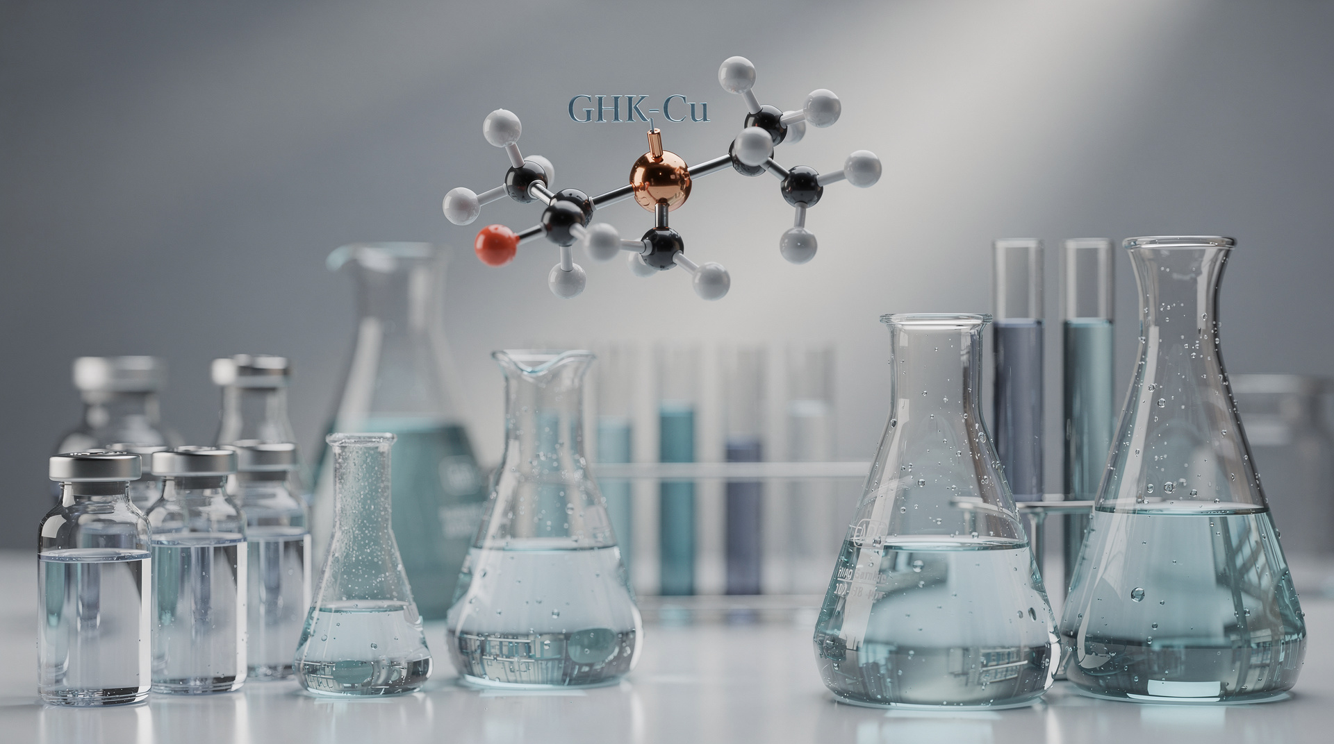 GHK-Cu research peptide — molecular structure and laboratory imagery
