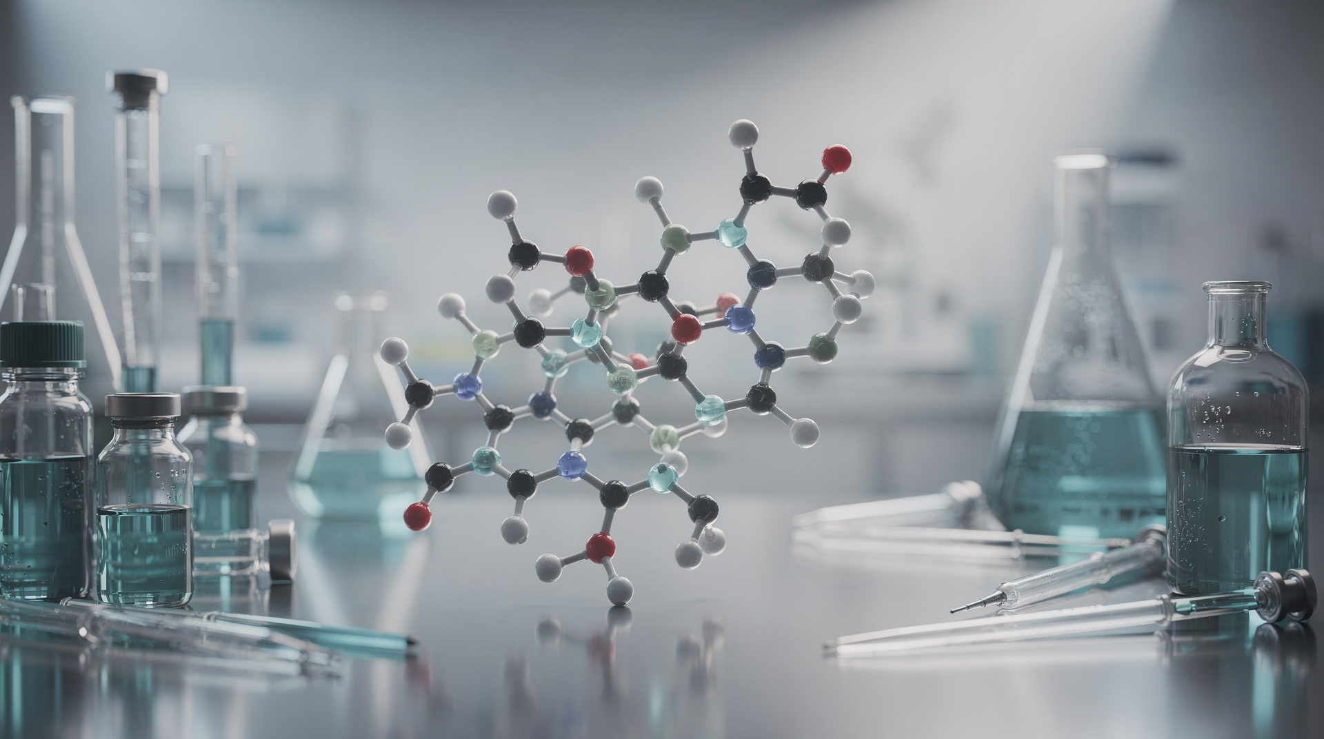 Ipamorelin research peptide — molecular structure and laboratory imagery